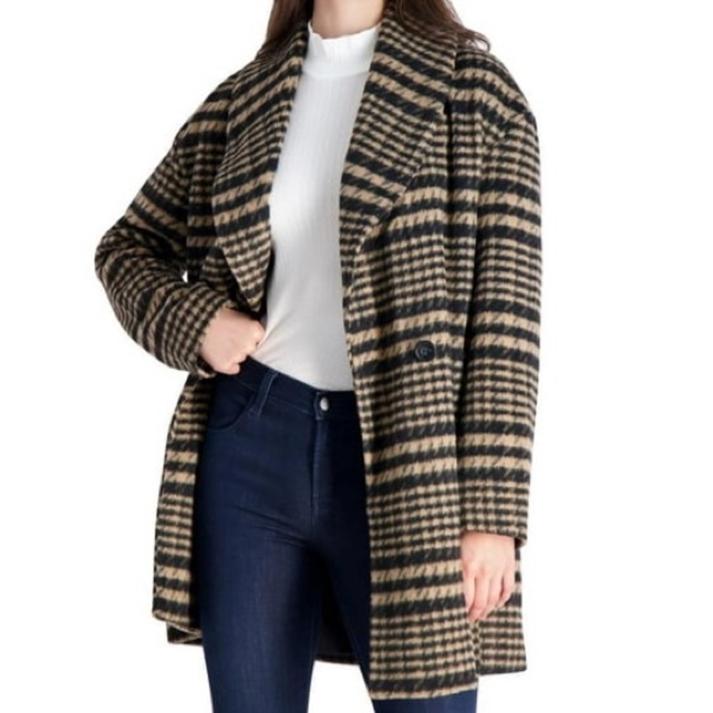 Avec Les Files wool blend plaid houndstooth coat